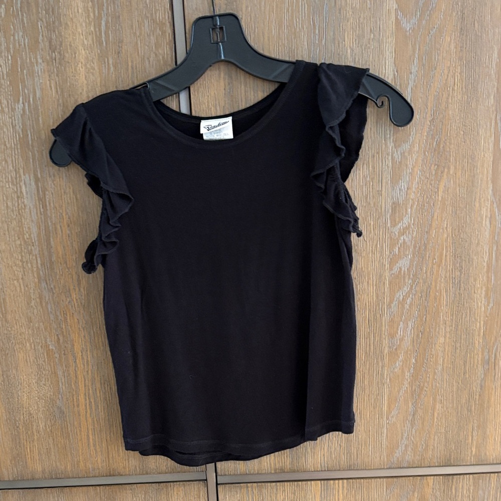 Ruffle Sleeve Black Tee for Kids